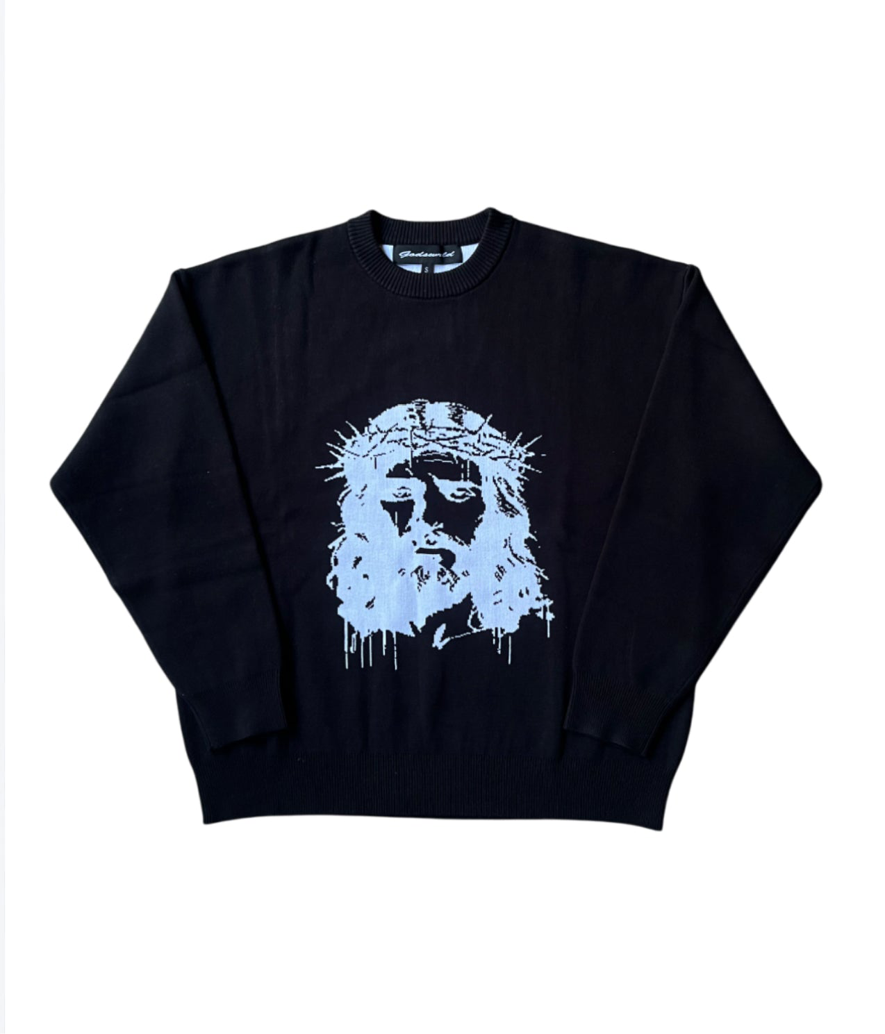"THE WORLD NEEDS JESUS CHRIST" KNIT BLACK SWEATER